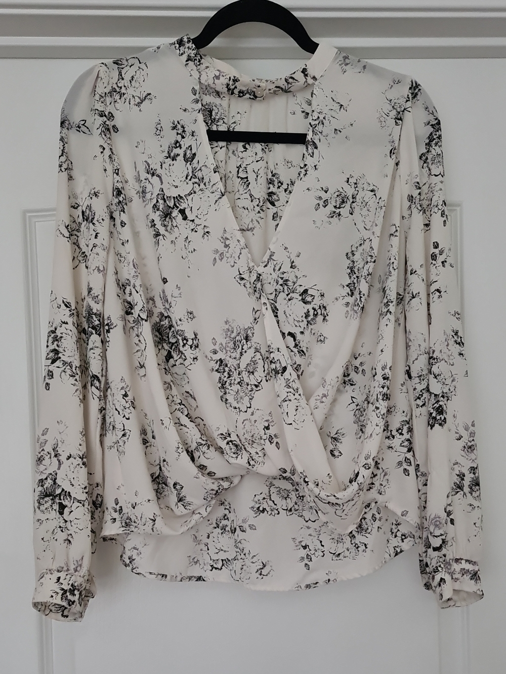 Lush - Ivory Blouse with Black Floral Print